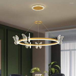 Pendant Lamps Modern Luxury Bedroom Crystal Chandelier Nordic Simple Creative LED Living Room Lighting Restaurant Butterfly Net Red Light