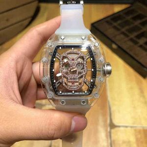 Business Leisure Milles Personalized Transparent Hollow Out Diamond Inlaid Skull Fashion Atmosphere Characteristic Mens Mechanical