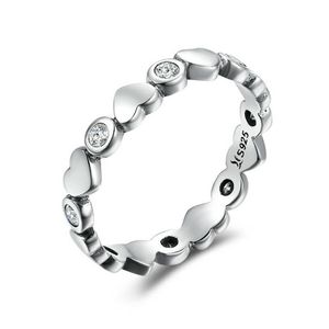 Dazzling Love Heart Solid Sterling Silver Clear CZ Ring Tamanho para meninas de Natal Girls248W