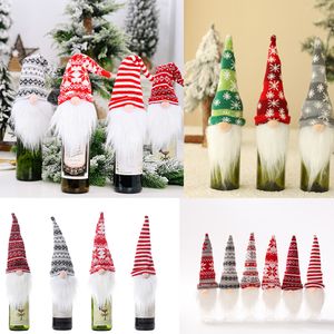 Juldekorationer vinflaska t￤cke ansiktsl￶s docka gnome jultomten claus toppers ornament f￶r hem jul ny￥r middag bordsdekor