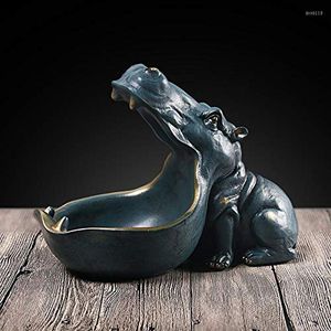 Decorative Figurines ERMAKOVA Hippopotamus Storage Box Statue Creative Hippo Figurine Sculpture Key Candy Container Home Table Decoration