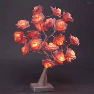 Bordslampor LED Rose Tree Light Valentine's Day Dekorera flickans rumsdekoration Creative Home Net Red Fairy Lamp