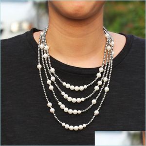 Beaded Halsband Fashion Mens Pearl Halsband Hip Hop rostfritt stål Boll Beaded Halsband smycken Cleavicle Chain Drop Delivery 2022 Dhiqo