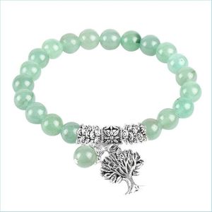 Fili di perline Meditazione Avventurina verde Bracciali da donna Pietra naturale Yoga Mala Preghiera Rosario Perline Guarigione Reiki Albero della vita D Dh08A