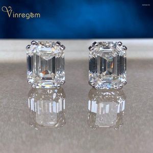 Brincos de garanhão VINREGEM 925 Corte de esmeralda de prata esterlina G Criado Moissanite Diamonds Gemstone Ear Studs