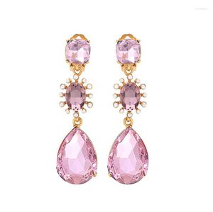 Backs Earrings Crystal Rhinestone Dangle For Women Girl Vintage Baroque Glass Colored Diamond Drop-shaped Without Pierced Ear