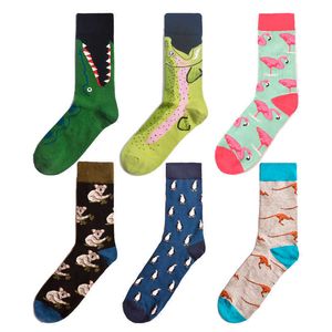 Herrstrumpor Funky Crazy Men Cotton Happy Socks Koala Flamingo Kangaroo Crocodile Salmon Harajuku Dress Brand Designer Novelty Gift Hip Hop T221011