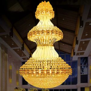 كبيرة طويلة من الثريات الكريستالية الأمريكية Gold Gold Lights LED LED LED Project Home Villa Loft Staircase Hotel Droplight Diameter 150 سم الارتفاع 220 سم