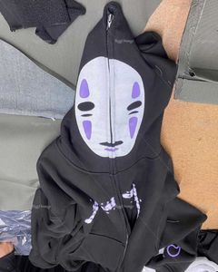 Herrtröjor tröjor harajuku hoodie ingen ansikte man anime tryck lös zip överdimensionerad streetwear y2k par toppar plus size koreansk version män cloing g221011