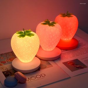 Night Lights Touch Dimmable LED Light Silicone Red Strawberry Nightlight USB Bedside Lamp For Baby Kids Decoration Creative Gift Girl