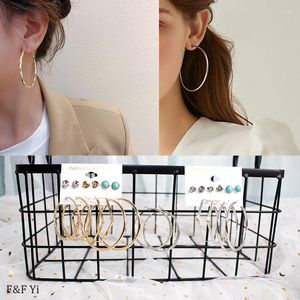 Hoop ￶rh￤ngen 6 par/set f￶r kvinnor runda 50mm 60mm 70mm ￶rh￤nge rostfritt st￥l pack Big Circle Party Loop Ear Trendy Jewelry