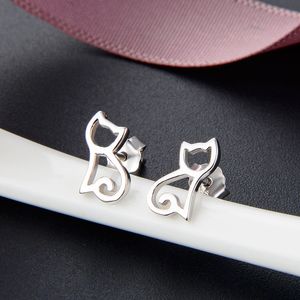 S925 Sterling Silver Cat Stud Earrings for Women & Girls - Hypoallergenic Hollow Out Earrings
