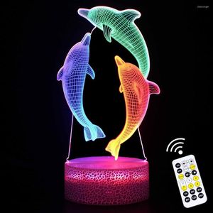 Nattljus 3D Dolphin sjöjungfru bordslampa Färgglad LED för hemrumsdekor Touch Remote Control Timing Holiday Gift