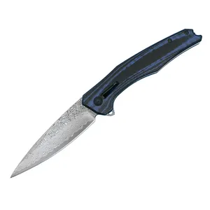 R8328 Flipper Pocket Pocket Nofge 76-слойный VG10 Damascus Steel Blade Blue G10 Ручка G10.