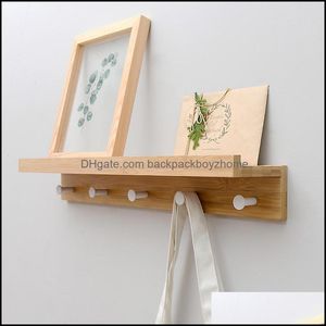 Hooks Rails Hooks Rails Bamboo Floating Wall-Mounted Rack Coat Hook Towel Hanger Holder European Style Dress Wall Door Hat Drop De Ot3Ym