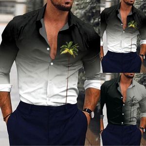 Мужские повседневные рубашки мужчины модная 3D цифровая печать легкая рубашка с длинным рукавом