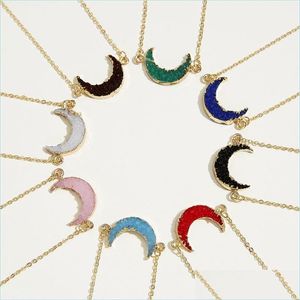 Pendant Necklaces Fashion Druzy Stone Moon Necklace With Make A Wish Card Resin Gold Pendant Chains For Women Luxury Jewelry Gift 16 Dh6Dh