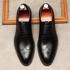 Dress Shoes Handmade Designer Men Fashion Brogue Wedding Genuine Leather Business Shoe Formal Black Brown Oxford