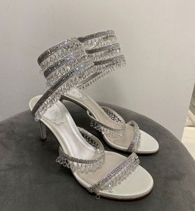 Famosi Cleo Renecaovillas Lampadari Sandali Scarpe Perline Tacchi alti impreziositi da cristalli Twirling Lady Gladiatore Sandali Abito da sposa Matrimonio eu35-43