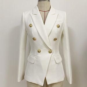 2024 Europejskie garnitury Blazers handel zagraniczny moda damska modyczna kurtka mała metalowy przycisk lwów Podwójny szczupły garnitur lniany