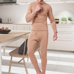 Pantaloni da uomo uomo biancheria intima termica set manica lunga con cerniera lunga top a compressione magra pile sportiva maschio outfit caldo