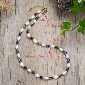 Catene 2022 Fashion Beaded Design Luxury Black Gold Crystal Collana Natural Freshwater Pearl Cable Lock Collar Gift