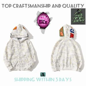 Top Craftsmanship Mens hoodies 타이거 풀 지퍼 자켓 디자이너 남성 여성 하라주쿠 스타일리스트 상어 운동복 패션 공동 브랜딩 위장 Double hat hoody 4-21