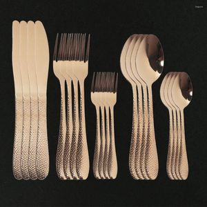 Flatvaruuppsättningar Rose Gold 20st Cutsly Set 18/10 Rostfritt stål Middag Knivar Forks Spoons Dinner Kök Bordsåverkan Silver Provis