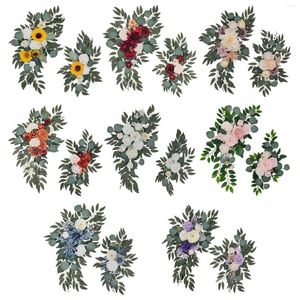 装飾的な花2xウェディングアーチヒマワリの装飾素朴な花の花輪ディスプレイウォールリンテルレセプションセレモニーのための偽の植物