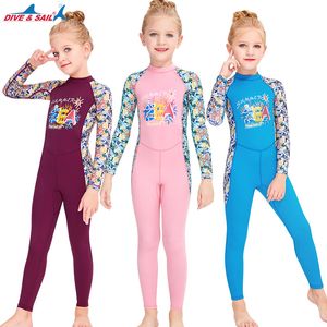 DIVE&SAIL Kids Youth Girls Swimsuit One Piece Water Sports Sunsuit Swimwear Swim Suit Conjoined Long Sleeve