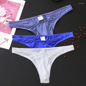 Underpants 1pcs homens calcinha sexy rosa gelo seda delicha resumos de cor sólida cor-a-corda baixa cintura de nylon tanga de nylon