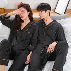 MENOR DE DOMENHO DE MENINO FZSLCYIYI Spring Couples Homens Mulheres Pijama de cetim conjunto 2pcs Casa de manga longa Camisa de manga longa Lovers Nightwear