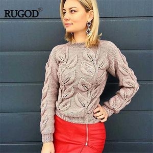 Women's Knits Tees RUGOD Leaves Pattern Design Crochet Sweater Women 2018 Autumn Winter Warm Knitted Pullover Female Sweaters Befree Sueter Mujer T221012