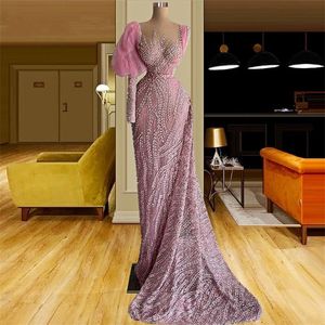 Plus Size Prom Dresses Princess One Long Sleeve V Neck 3D Lace Appliques Sequins Beaded Evening Dresses Floor Length Party Gowns Custom Made