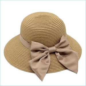 Cappelli a tesa larga Cappelli da spiaggia per le donne 2022 Cappello di protezione solare primavera estate con bowknot Donna St Shade Cap Ragazza Moda Cappelli a tesa larga Dhgtr