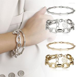 Bangle Punk Metal Gold Silver Bamboo Bracelet Coin Disc Charm Chunky Link Chain Bangles Kit Women Fashion Jewelry