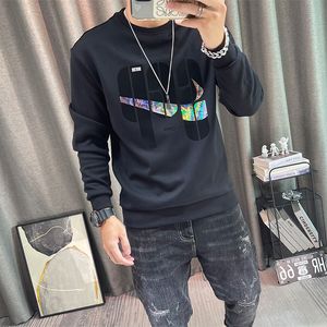 List z drukowaniem swetra męskie bluzy jesienne zima nowa okrągła szyja pullover męski moda szczupła dno koszulka z długim rękawem