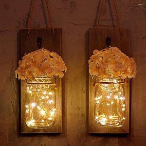 Wall Lamps 2Pack Mason Jar Sconce Light With Faux Hydrangea Flower Accent