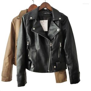 Women's Leather 2022 Women Autumn Winter Faux Soft Jackets Coats Ladies Fashion PU Zipper Turn-down Collar Motorcycle Streetwear Outwear