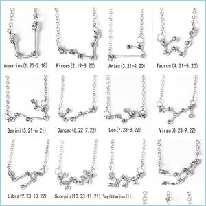 Pendant Necklaces 12 Constellation Zodiac Necklace Horoscope Sign Zircon Korean Jewelry Star Galaxy Libra Astrology Women Gift With Dhusf