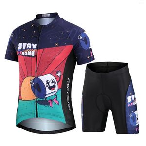 레이싱 세트 Amur Leopard Kids Cycling Close Set Short Sleeve Jersey 패딩 자전거 반바지 아동 야외 MTB 도로 빠른 건조 자전거 마모