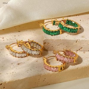 Hoop Earrings Green Pink Cz Stone Pave For Women Stainless Steel Dainty Summer Jewelry Teenages Y2k