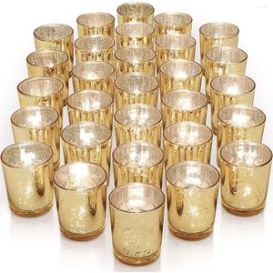 Titulares de velas 36 PCs Gold Votive Sparkled Mercury Bulk Ideal para Centrálias de Centrões de Centro de Partimento da festa da festa de dia dos namorados decort decort