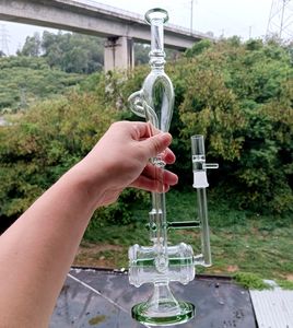 Green Glass Water Bong Hookahs Oil Dab Rigs Shisha Smoking Pipes Recycler Bubbler Accessories