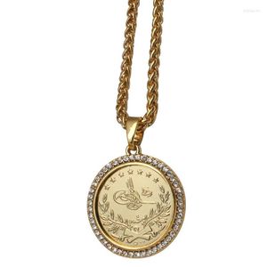 Pendant Necklaces ZKD Islam Arab Coin Gold Color Turkey Coins Crystal Necklace Muslim Ottoman Jewelry