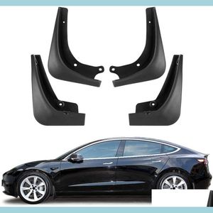 Andra bilbelysningar Tesla Model 3 Mud Flaps Splash Guards 4st Set fl -skydd för tillbehör Drop Leverans 2022 Mobiler Motorcyklar DH83G