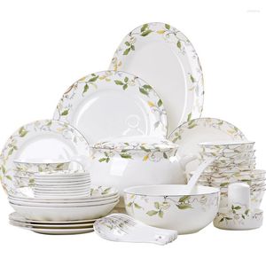 Dinnerware Sets Tangshan Bone Porcelain Bowls And Dishes With Pottery Plates Soup Noodles