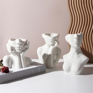 Vasos 3 tipo nórdico vaso de flor nórdica mulher corpo meio rosto vaso de vaso de cerâmica artesanato de arte de cerâmica decoração de mesa de estar 221013
