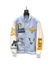 Herren Stickerei Jacken Unisex Übergroße Hip Hop Varsity Baseballjacke Lederärmel Loose Fit Mantel Oberbekleidung