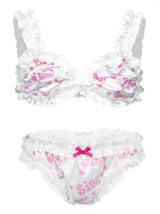 Underpants Mens Sissy Lingerie Set Men's Underwear Wire-free Unlined Bra Top And Briefs Pink Bikini Gay Male Panties